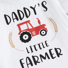 Load image into Gallery viewer, Toddler Baby Boy 2Pcs Daddy&#39;s Little Farmer Tractor Short Sleeve Letter Print Top + Elastic Waist Tractor Cow Hay Print Shorts Summer Set
