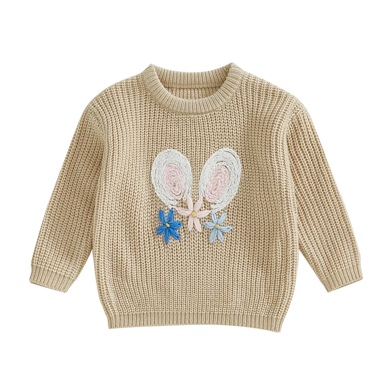 Baby Toddler Kids Girl Boy Children Bunny Rabbit Ears Flowers Bowtie Sweater Easter Clothes Long Sleeve Casual Knit Pullover Top