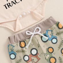 Load image into Gallery viewer, Baby Boys 3Pcs My Other Car Seat Is On Papa&#39;s Tractor Fall Outfit Letter Print Long Sleeve Romper and Tractor Print Pants Hat Set
