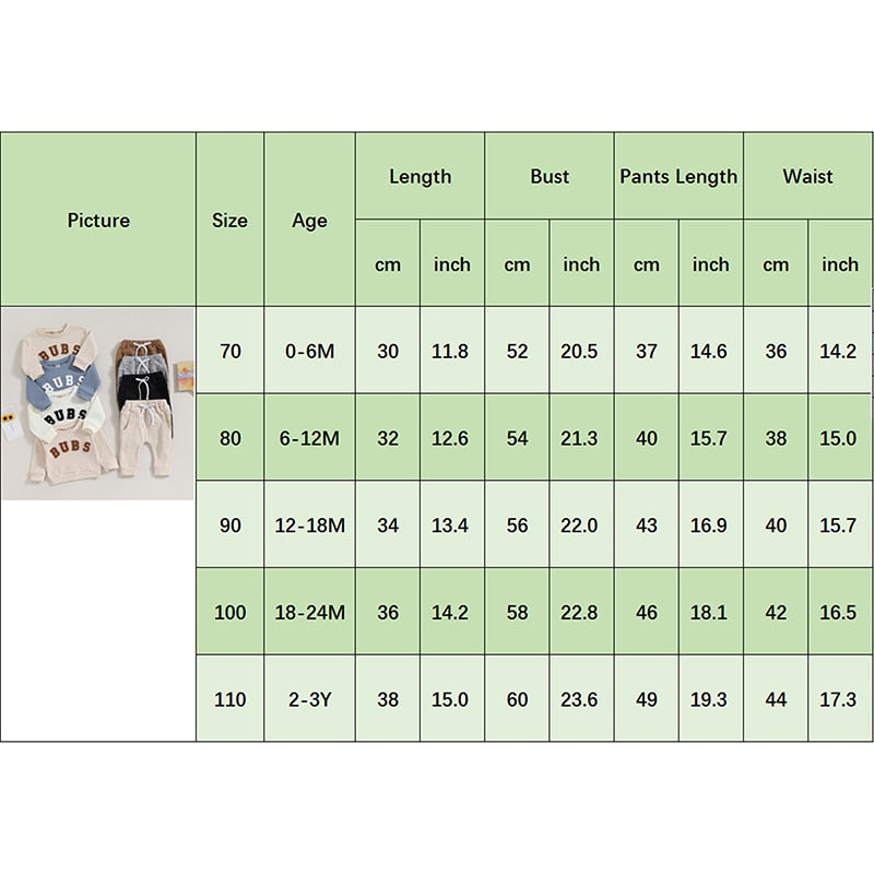 Baby Toddler Boys Girls 2PCS Long Sleeve Letter Embroidery Bubs Tops and Drawstring Pants Set