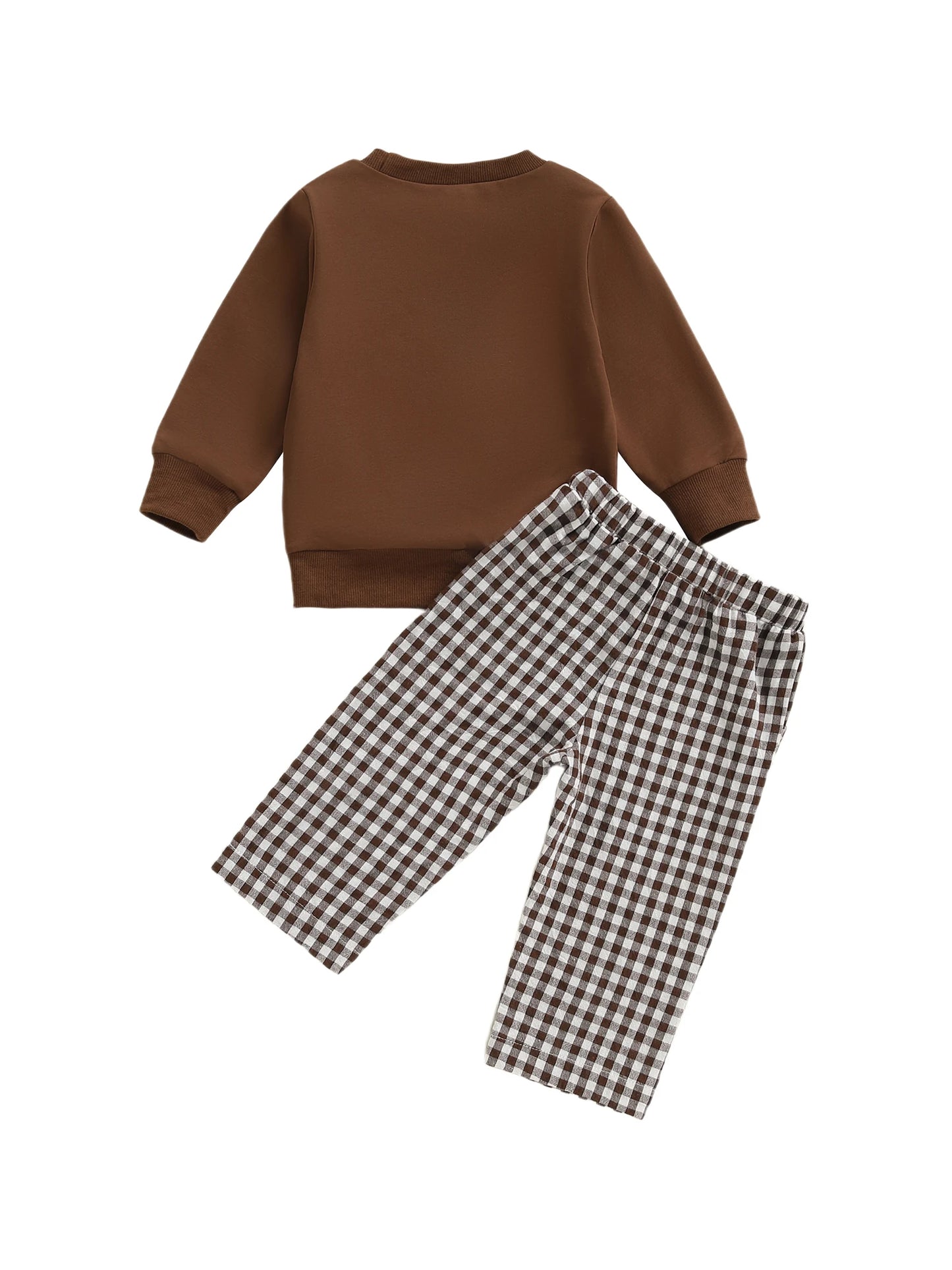 Baby Toddler Boys 2Pcs Fall Set Fashionable Long Sleeve Football Embroidery Pullover with Plaid Pants Outfits