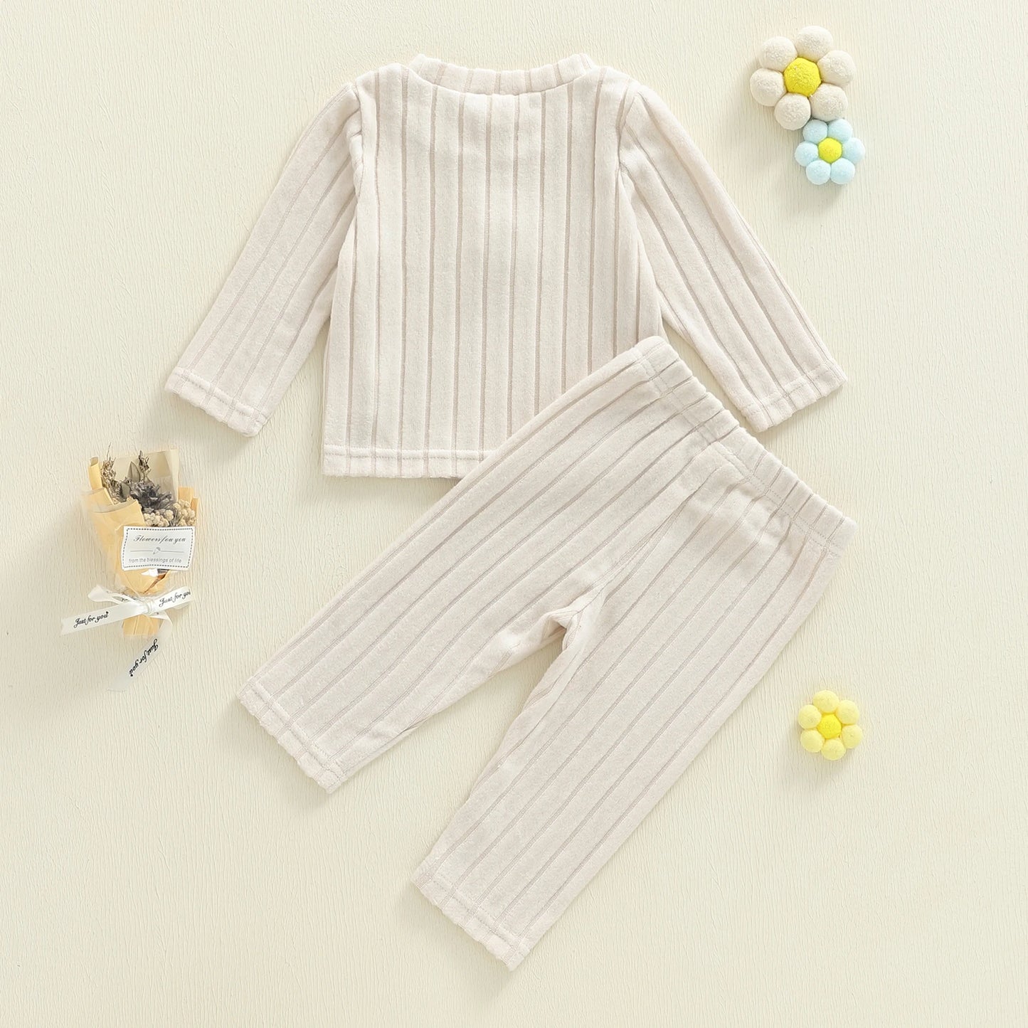 Baby Toddler Girls 2Pcs Clothing Set Long Sleeve Flower Top with Solid Color Pants Outfit