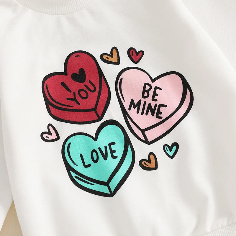 Baby Toddler Boys Girls 2Pcs Valentine's Day Outfit Heart Truck / Infinity You Me / Candy Hearts Print Crew Neck Long Sleeve Top Long Pants Valentines Jogger Set