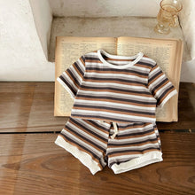 Load image into Gallery viewer, Baby Toddler Girls Boys 2Pcs Short Sleeve Striped Top + Shorts Cotton Clothing Set Outfit
