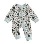Baby Boys Autumn Casual Jumpsuit Long Sleeve Crewneck Deer Duck Print Zipper Romper