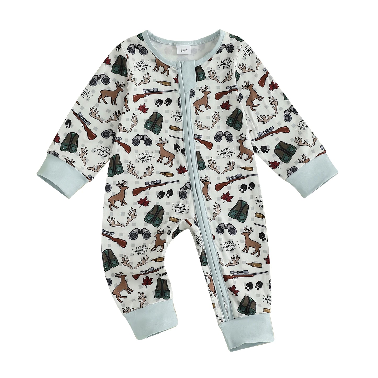 Baby Boys Autumn Casual Jumpsuit Long Sleeve Crewneck Deer Duck Print Zipper Romper