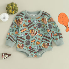 Load image into Gallery viewer, Baby Girls Boys Thanksgiving Romper Cute Letter Print Gobble Turkey Pie Pumpkin Long Sleeve Jumpsuits
