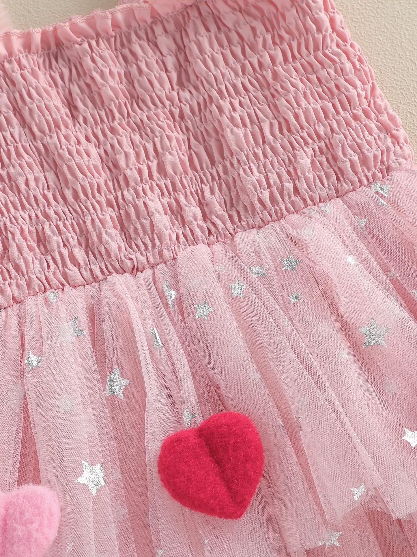 Baby Toddler Kids Girls Valentine's Day Tutu Dress Heart Decorated Sleeveless Square Neck Tulle Layered Dress