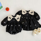 Ribbon Long Sleeve Embroidery Bodysuits Romper