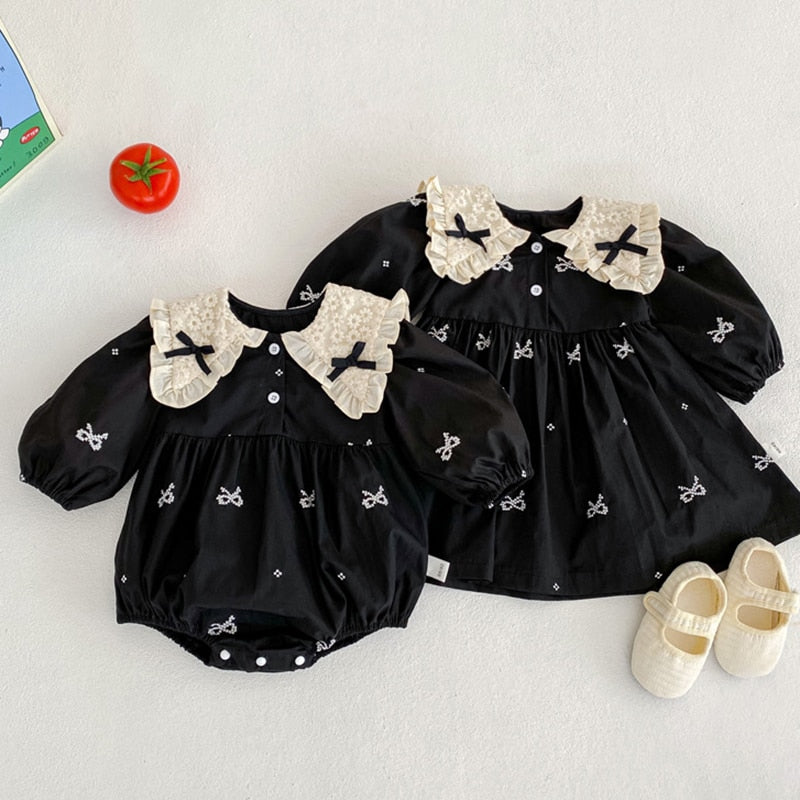 Ribbon Long Sleeve Embroidery Bodysuits Romper