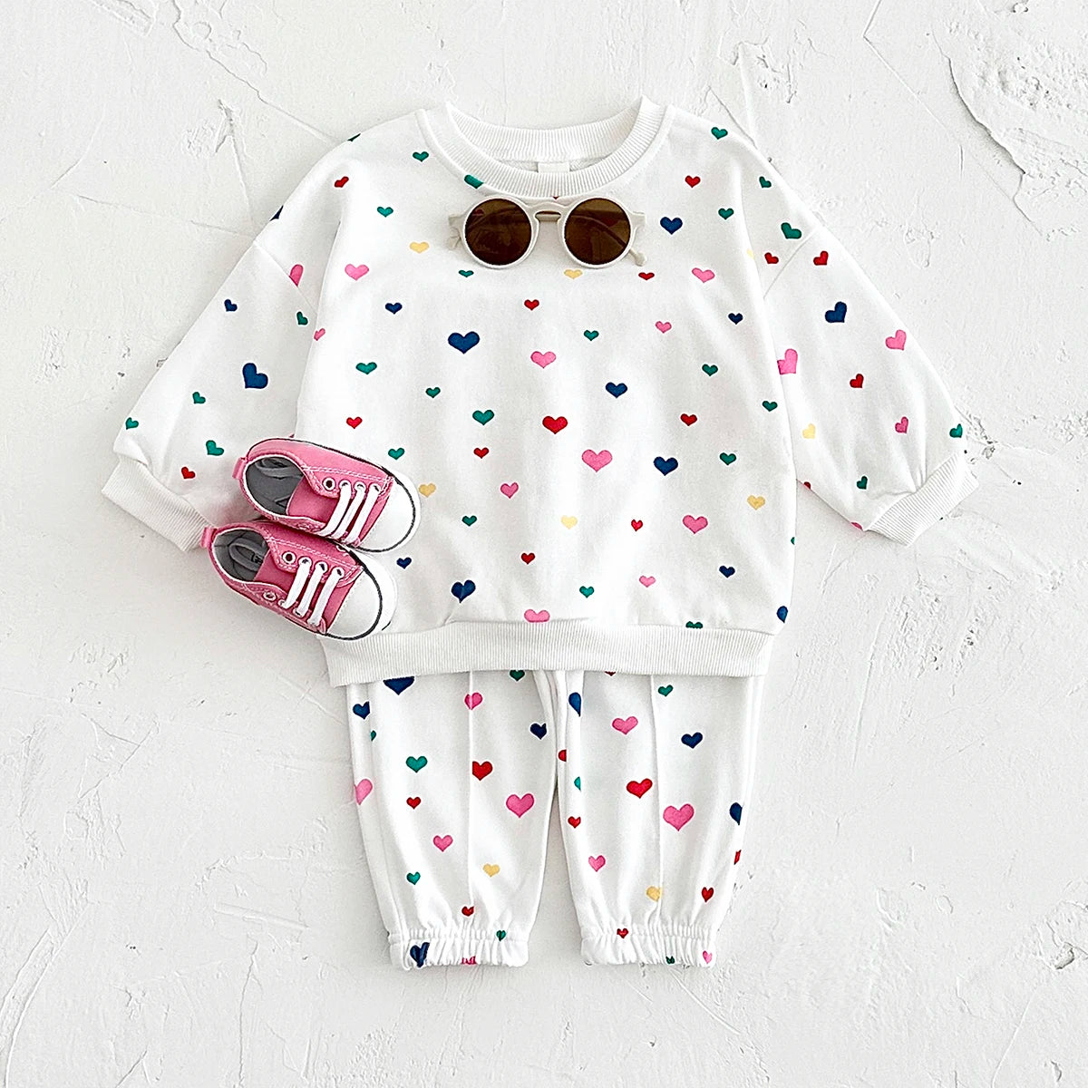 Baby Toddler Girl 2Pcs Heart Print Long Sleeve Top + Pants Jogger Set Outfit