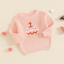 Load image into Gallery viewer, Baby Boys Girls 1 Year Old Birthday Autumn Winter Knitted Sweater Long Sleeve Round Neck Cake Embroidery Knitwear Top
