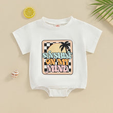 Load image into Gallery viewer, Baby Toddler Girls Boys Sunshine On My Mind Casual Romper Cute Short Sleeve Letter Palm Tree Print Jumpsuit
