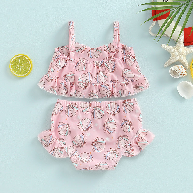 Baby Toddler Girls 2Pcs Bikini Sets Scale/Shell/Floral Print Sleeveless Tank Top and Bottoms Bathing Suit Set