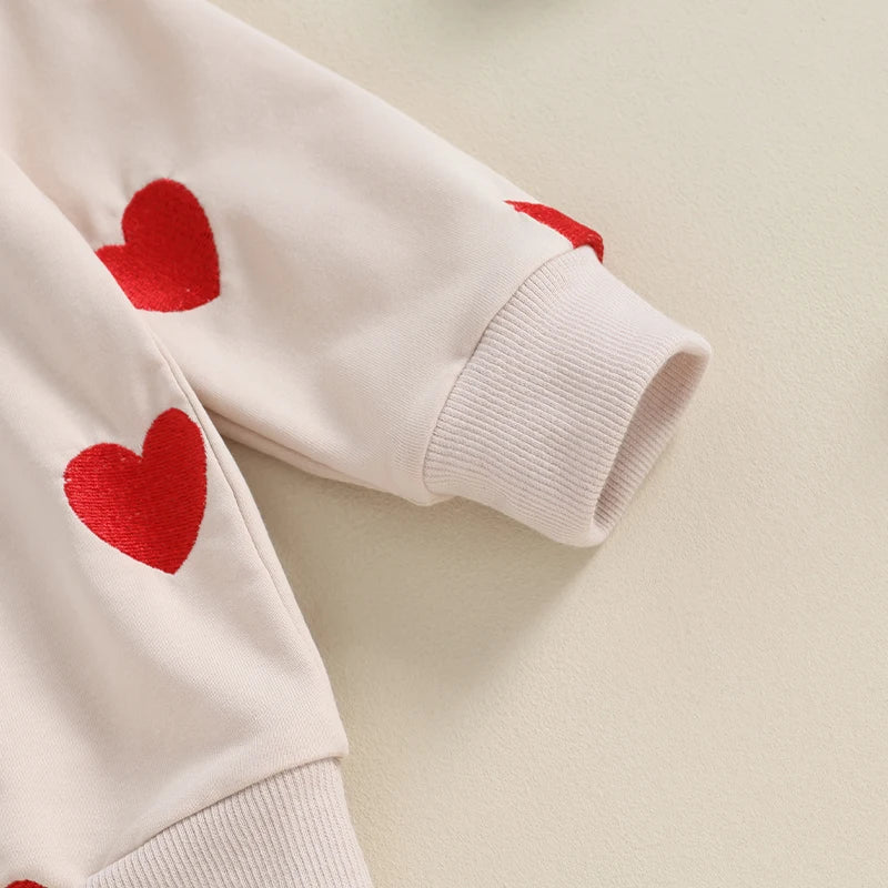 Baby Toddler Kids Girl 2Pcs Valentine's Day Outfits Long Sleeve Pullover Heart Print Top Pants Set Clothes