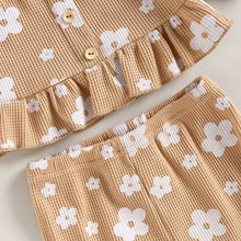 Load image into Gallery viewer, Baby Toddler Kids Girls 2Pcs Summer Outfits Floral Print Tank Ruffled Camisole Elastic Flared Bell Bottom Pants
