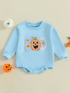 Baby Girls Boys Bubble Romper Halloween Clothes Spider Web Pumpkin Embroidery Letters Boo Long Sleeve Bodysuit Jumpsuit