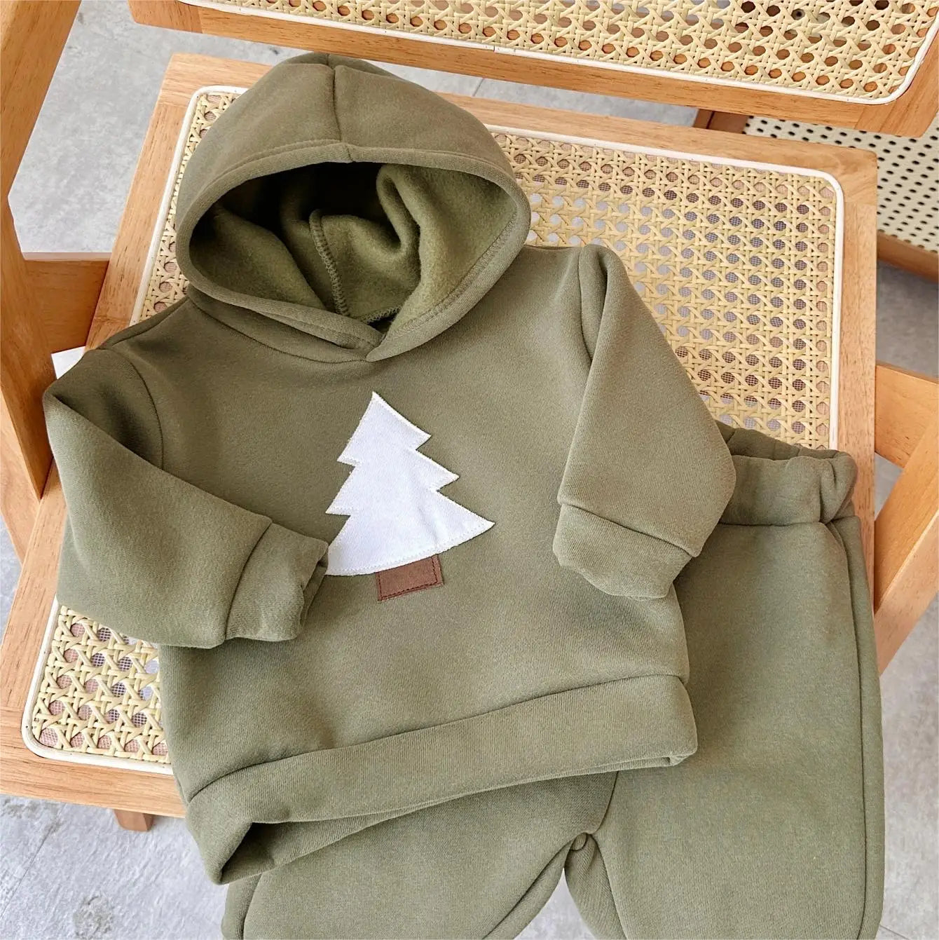 Baby Toddler Boys Girls 2Pcs Jogger Set Hooded Christmas Tree Embroidery Long Sleep Top Hoodie + Pants Winter Outfit