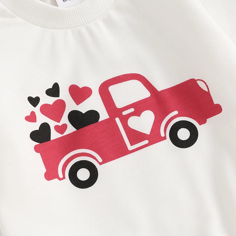 Baby Toddler Boys Girls 2Pcs Valentine's Day Outfit Heart Truck / Infinity You Me / Candy Hearts Print Crew Neck Long Sleeve Top Long Pants Valentines Jogger Set