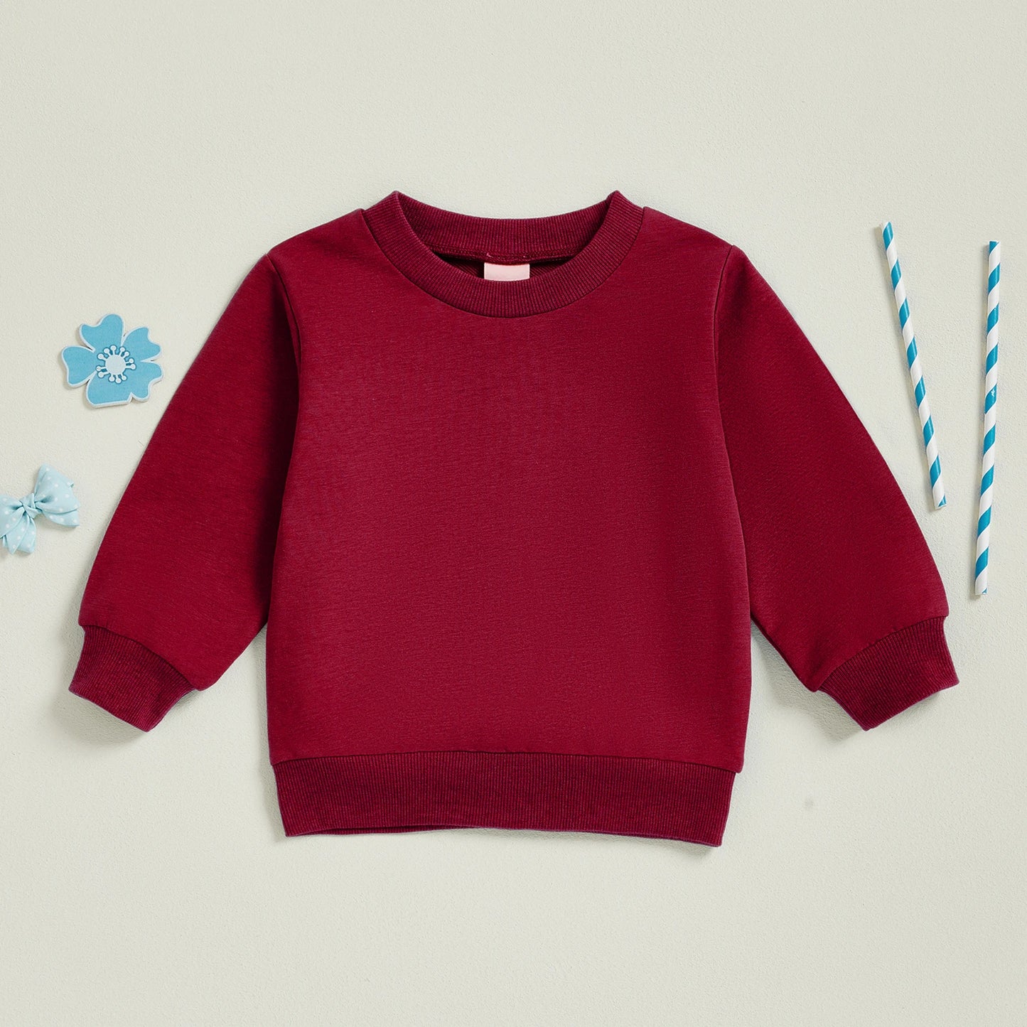 Baby Toddler Kids Boy Girl Solid Color Long Sleeve Round Neck Pullover Loose Top