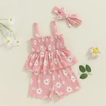 Load image into Gallery viewer, Baby Toddler Girls 3Pcs Outfit Sleeveless Daisy Flower Print Baby Doll Tank Top Shorts Headband Set
