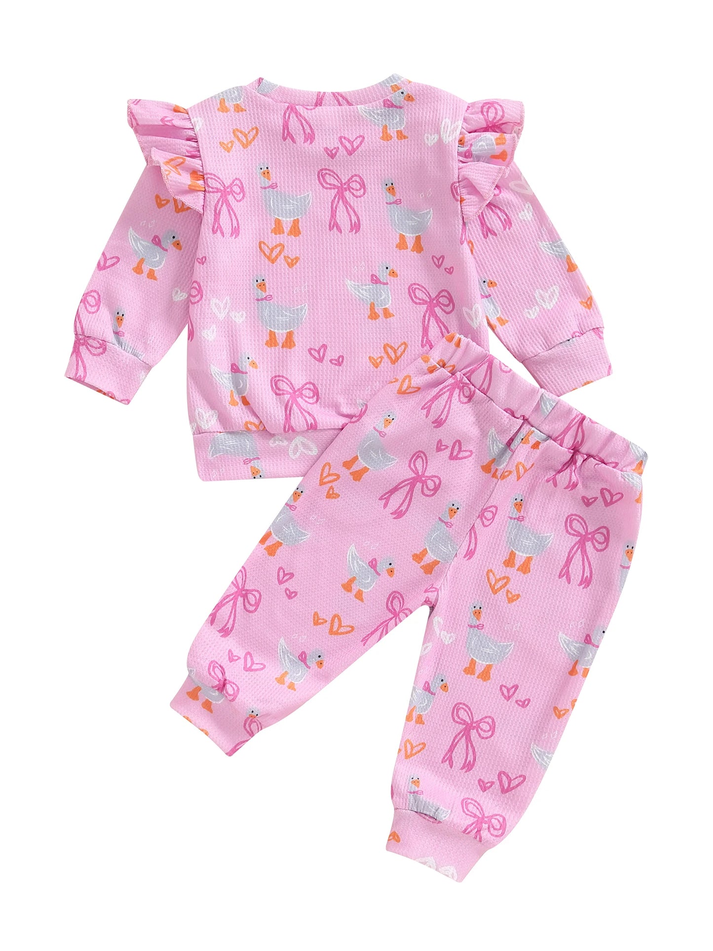 Baby Toddler Girls 2Pcs Fall Outfit Goose Bow Print Long Sleeve Round Neck Pullover Elastic Waist Pants Jogger Set