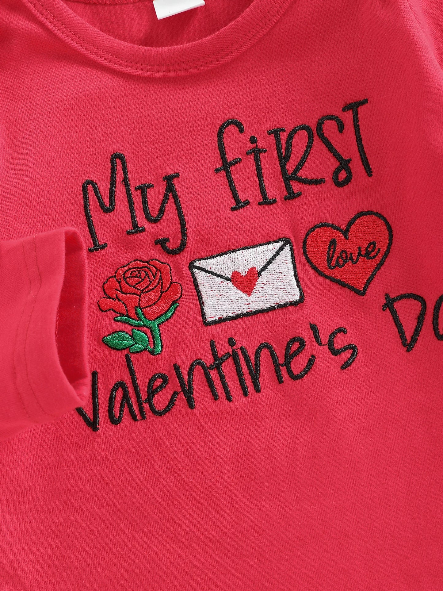 Baby Boy Girl 3Pcs My First Valentine's Day Outfit Letter Print Long Sleeve Romper Heart Candy Pattern Long Pants and Hat 3Pcs Set