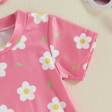 Load image into Gallery viewer, Baby Girl 2Pcs Summer Outfit Short Sleeve Flower Leaf Print Romper with Headband Set
