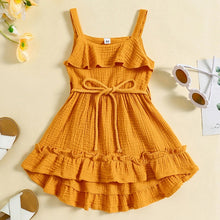 Load image into Gallery viewer, Baby Toddler Girls Summer Dress Casual Sleeveless Tank Square Neck Tie Belt A-Line Dress
