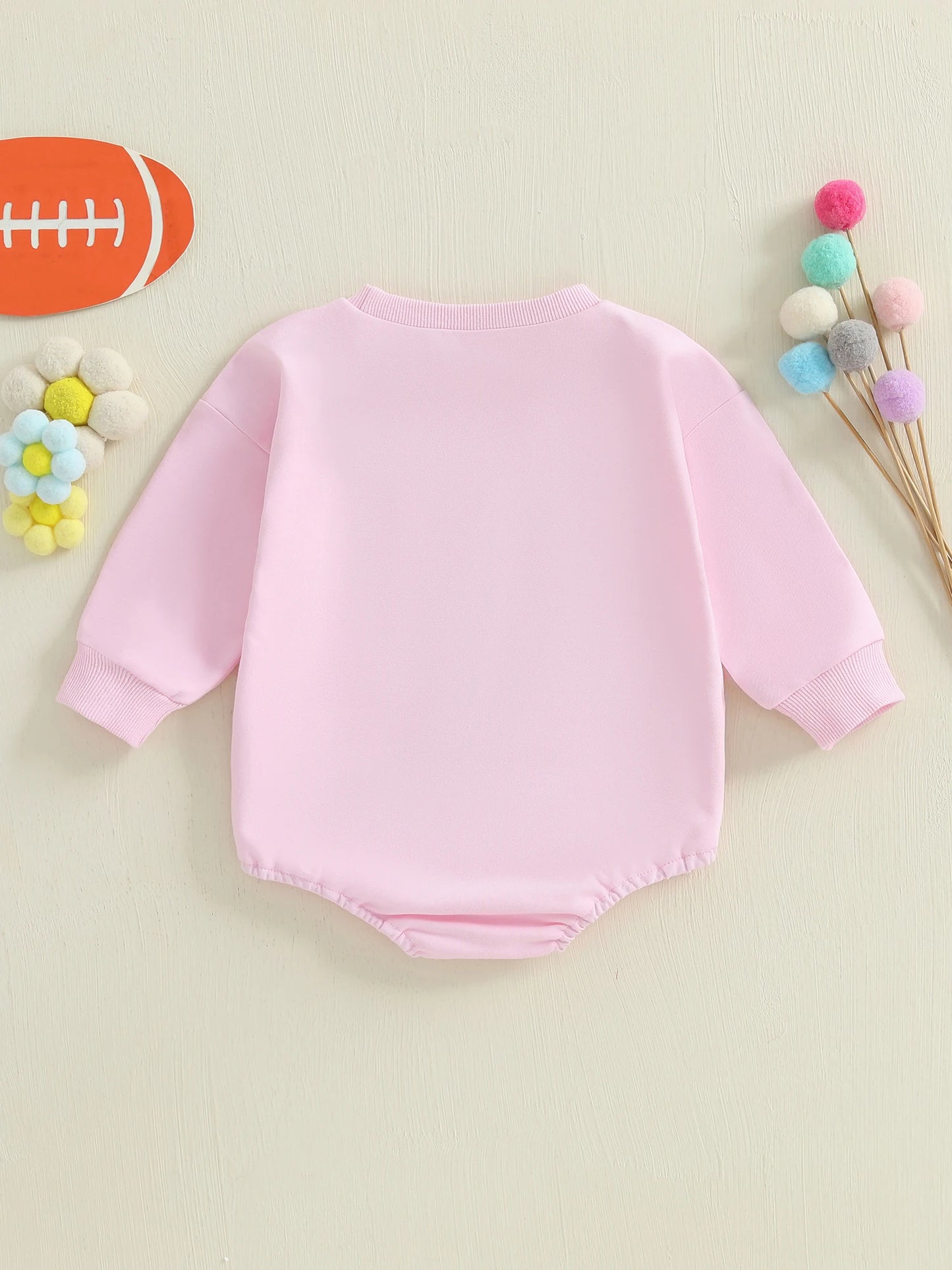 Baby Girl Huddles and Cuddles Bubble Romper Long Sleeve Crew Neck Bow Football Print Bodysuit Clothes