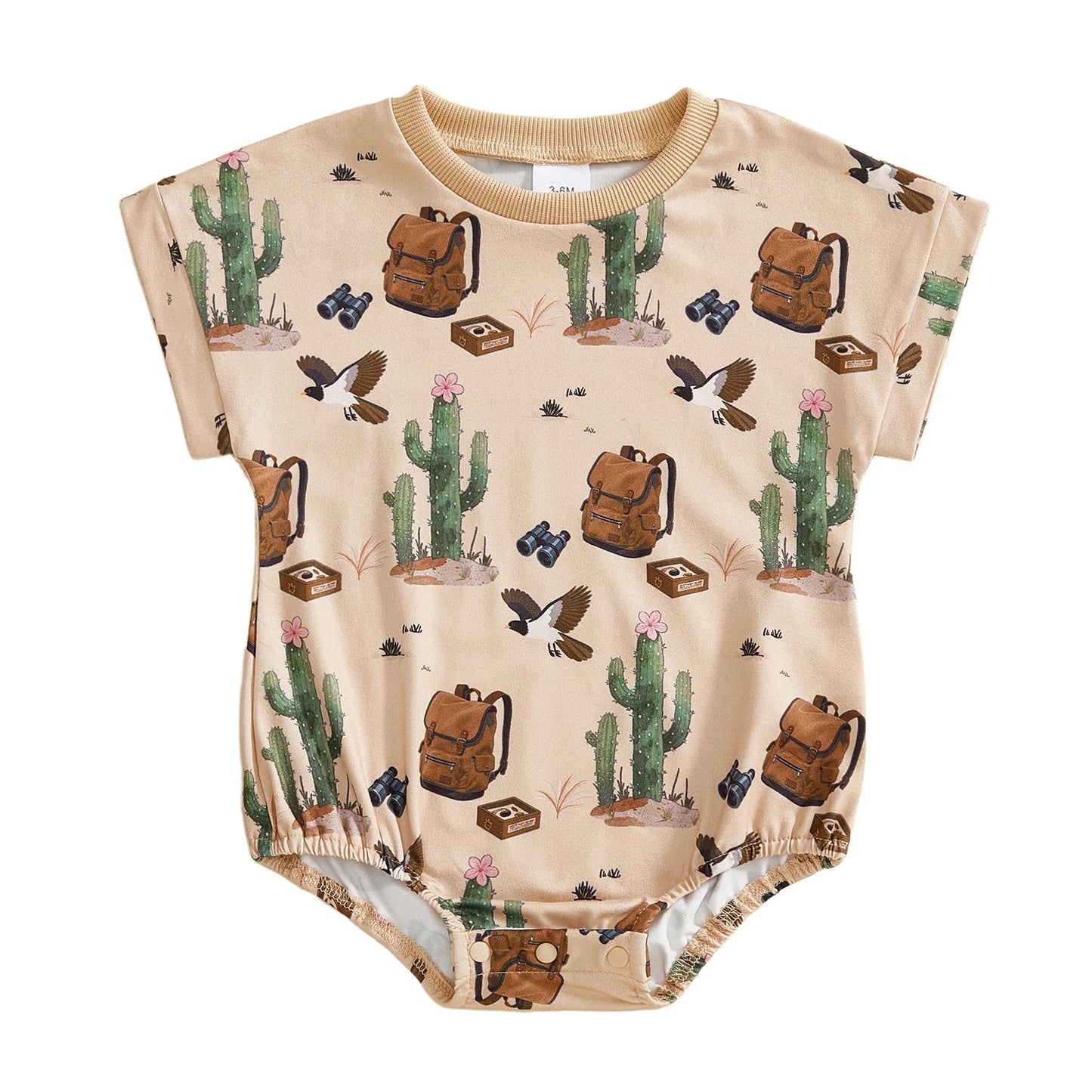 Baby Boy Summer Jumpsuit Cactus Print Short Sleeve Round Neck Romper Cute Bodysuit