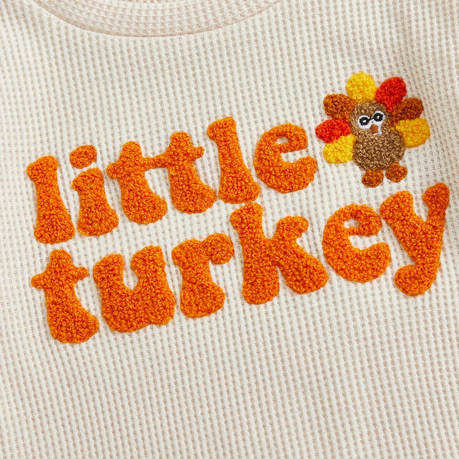 Baby Toddler Boy s2Pcs Little Turkey Thanksgiving Outfit Turkey Letter Embroidery Long Sleeve Pullover Top Elastic Waist Solid Pants Jogger Set