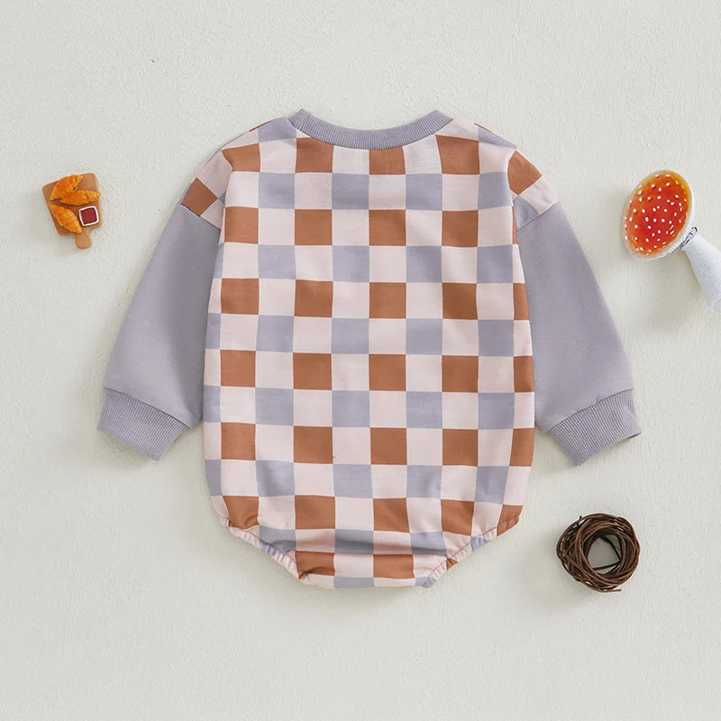 Baby Girl Boy Checkered Bubble Romper Casual Plaid Print Long Sleeve Jumpsuit