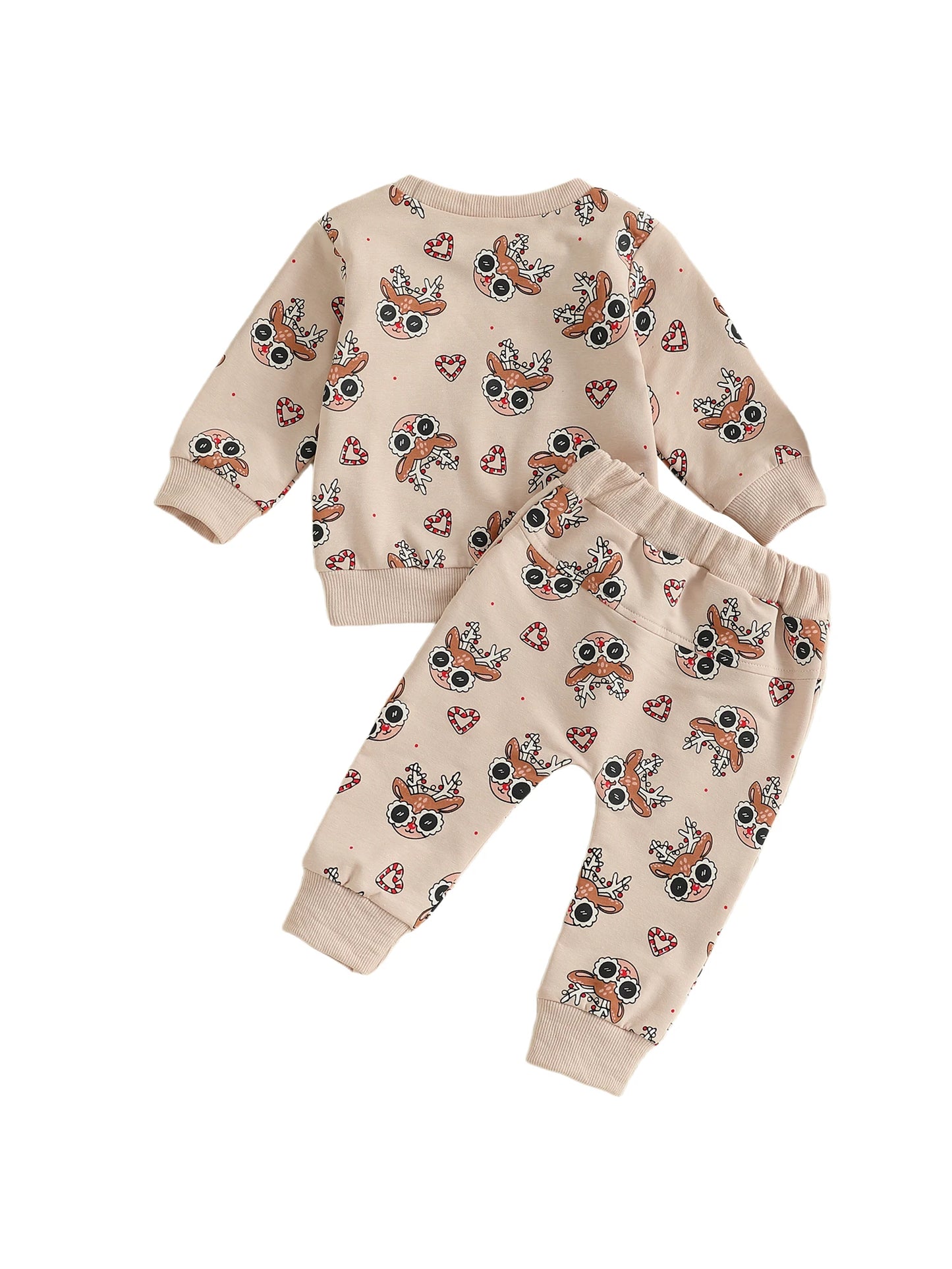Baby Toddler Girls Boys 2Pcs Clothes Jogger Set Christmas Reindeer Pattern Long Sleeve Pullover Pants Outfit