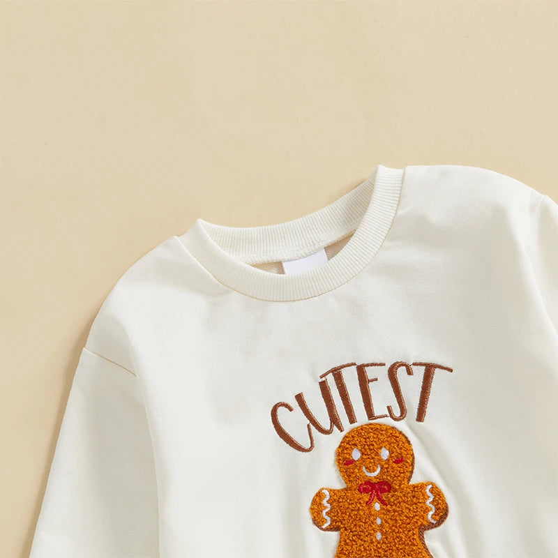 Baby Toddler Boys Girls 2Pcs Christmas Sets Long Sleeve Letter Gingerbread Man Embroidery Top Drawstring Pant Jogger Set