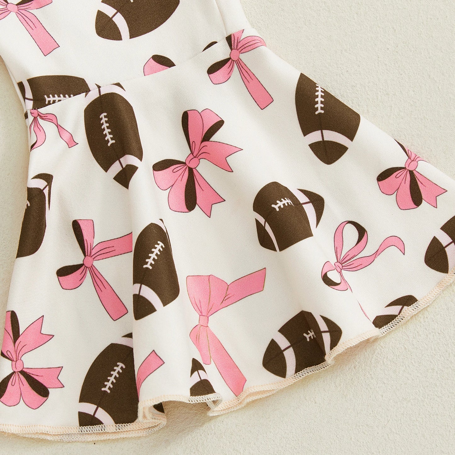 Baby Girls 3Pcs Game Day Fall Outfit Football Print Long Sleeves Romper and Elastic Flared Pants Headband Set Cute Clothes