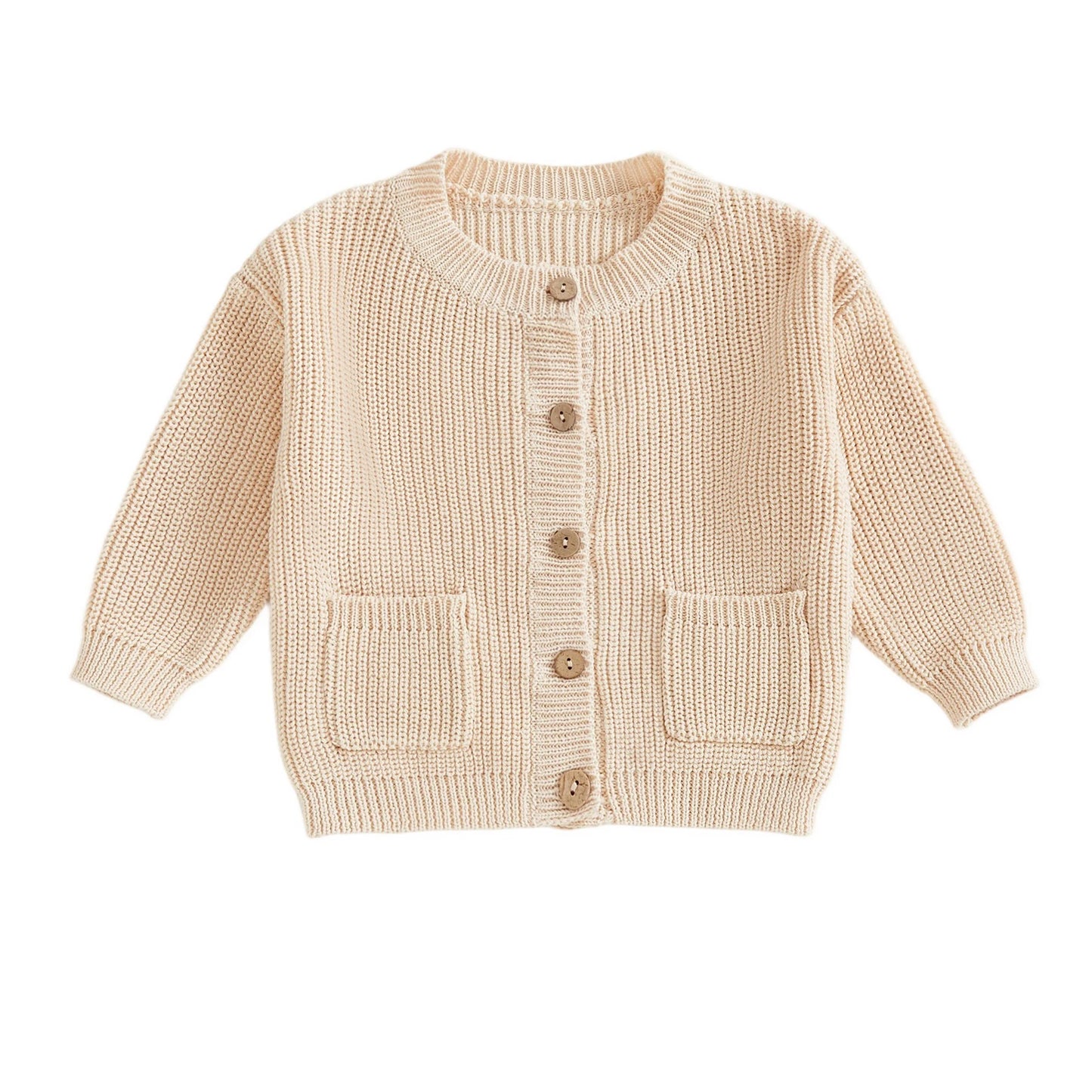 Baby Toddler Girls Boys Knit Cardigan Solid Long Sleeve Crew Neck Button-up Sweater with Pockets Casual Fall Clothes Top