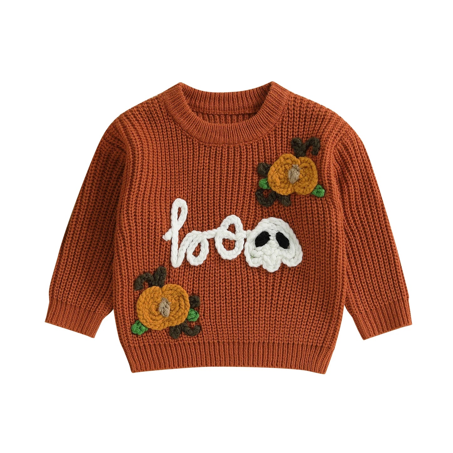 Baby Toddler Boys Girls Halloween Sweater Boo Letter Ghost Embroidery Long Sleeve Crew Neck Knitwear Pullover Top
