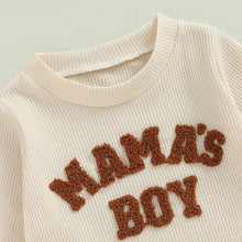 Load image into Gallery viewer, Baby Toddler Boys 2Pcs Mama&#39;s Boy Waffle Outfit Letter Embroidery Long Sleeve Top Elastic Waist Pants Set
