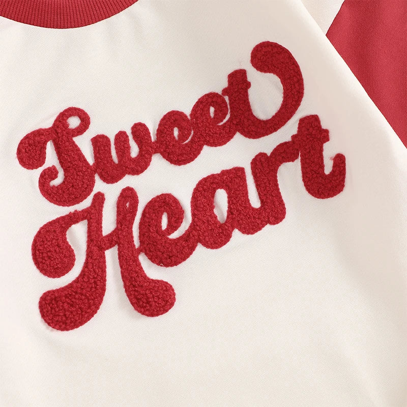 Baby Girls Boys Sweet Heart Valentine's Day Romper Long Sleeve O Neck Letter Embroidery Raglan Bubble Romper Valentines