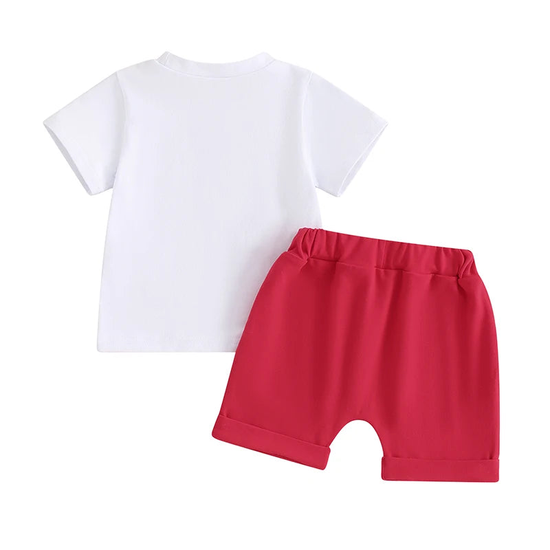 Toddler Baby Boys Girls 2Pcs 4th of July Short Sleeve Tis The Season Letter Popsicle Print Top Shorts Set