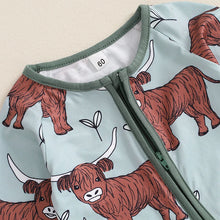 Load image into Gallery viewer, Baby Girls Boys Highland Cow Romper Print Long Sleeve Zipper Jumpsuit Fall Bodysuit
