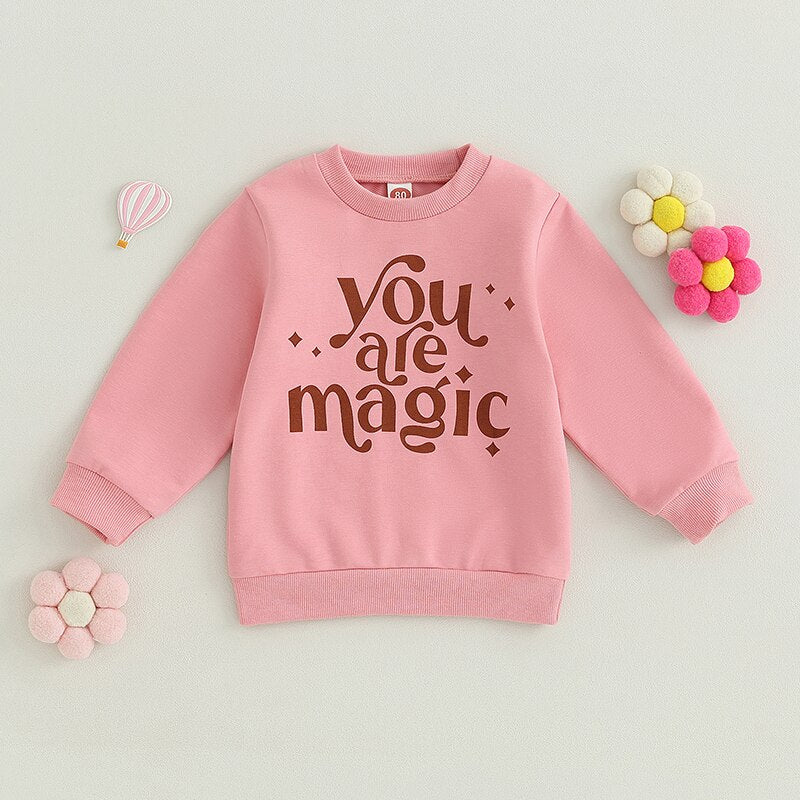 Toddler Baby Boy Girl Halloween Magic Letter Print Long Sleeve Round Neck Pullover Loose Top