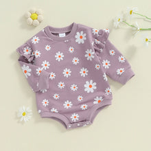 Load image into Gallery viewer, Baby Girl Bubble Romper Flower Daisy Print Round Neck Long Sleeve Jumpsuit
