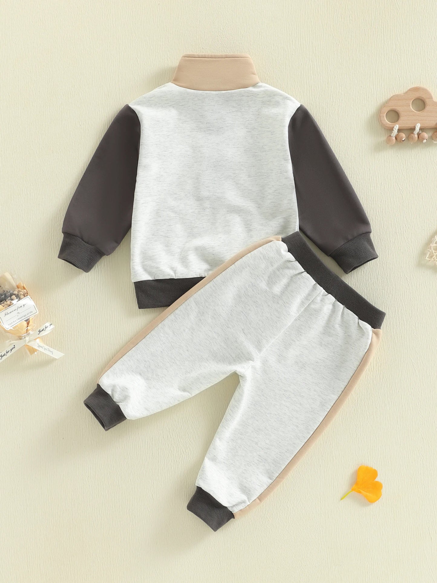 Baby Toddler Boys Girls 2Pcs Clothing Jogger Set Contrast Color Long Sleeve Collar Quarter Button Up Pullover with Pants Outfit