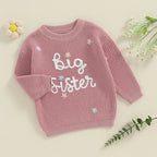 Toddler Kids Girl Big Sister Sweater Cute Long Sleeve Letter Embroidery Knit Pullover Loose Top