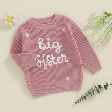 Load image into Gallery viewer, Toddler Kids Girl Big Sister Sweater Cute Long Sleeve Letter Embroidery Knit Pullover Loose Top
