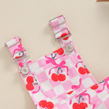 Load image into Gallery viewer, Baby Toddler Girls Shorts Overalls Cherry Checker Print Square Neck Romper Sleeveless Suspender Jumpsuit Romper
