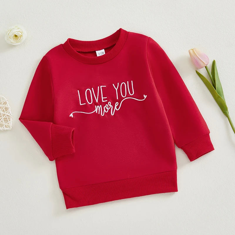 Baby Toddler Girls Boys Love You More / Candy Hearts Valentine's Day Letter Heart Long Sleeve Round Neck Valentines Tops