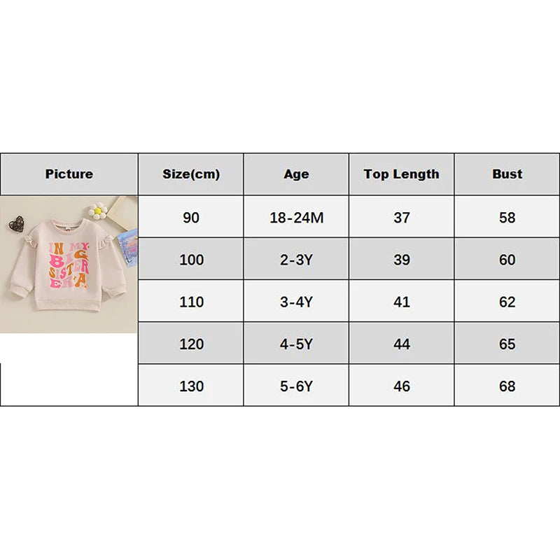 Kids Toddler Baby Girl In My Big / Lil Sister Era Print Ruffle Long Sleeve Pullover Top or Romper